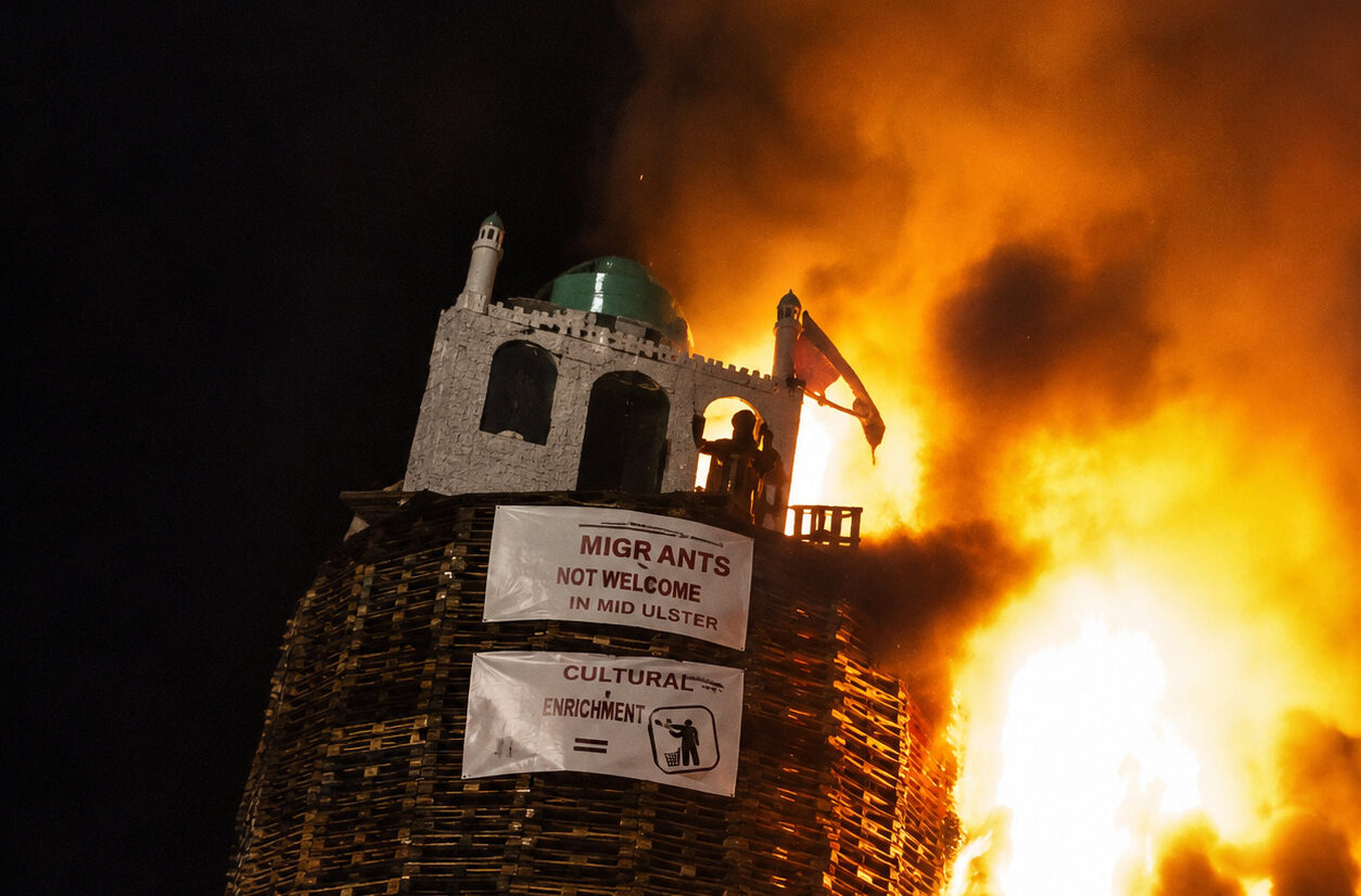 Five men arrested over 'hate display' mosque bonfire in Northern Ireland
